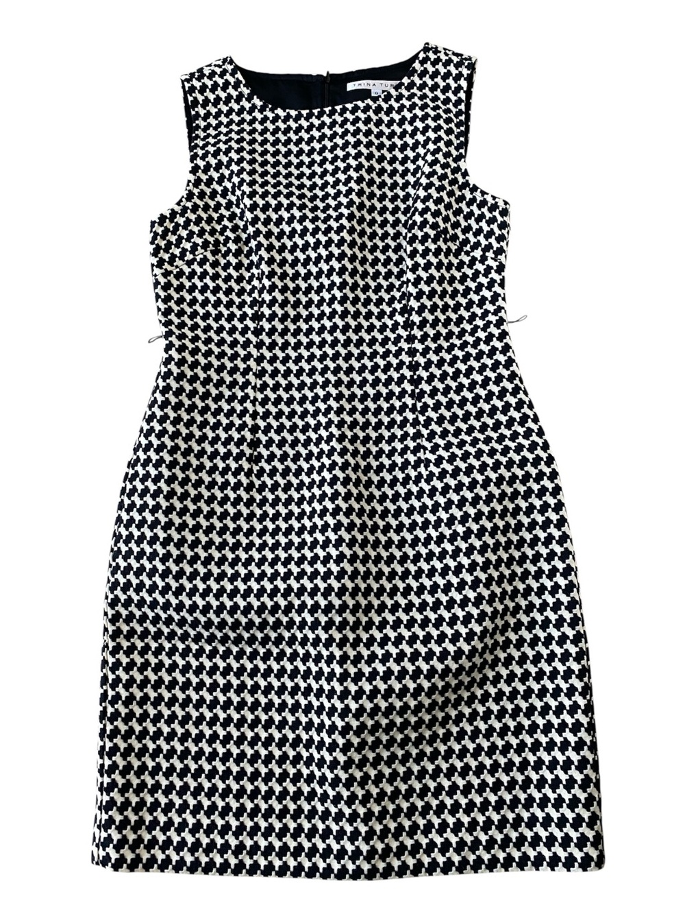 Trina Turk sleeveless dress black white houndstooth pattern 8 midcentury modern